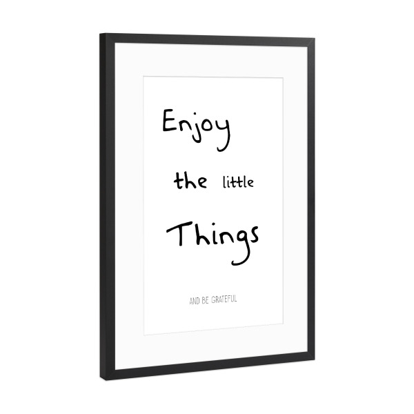 Poster mit Rahmen Schwarz (Metallic) "Genießen und dankbar sein" artboxONE - Typografie
