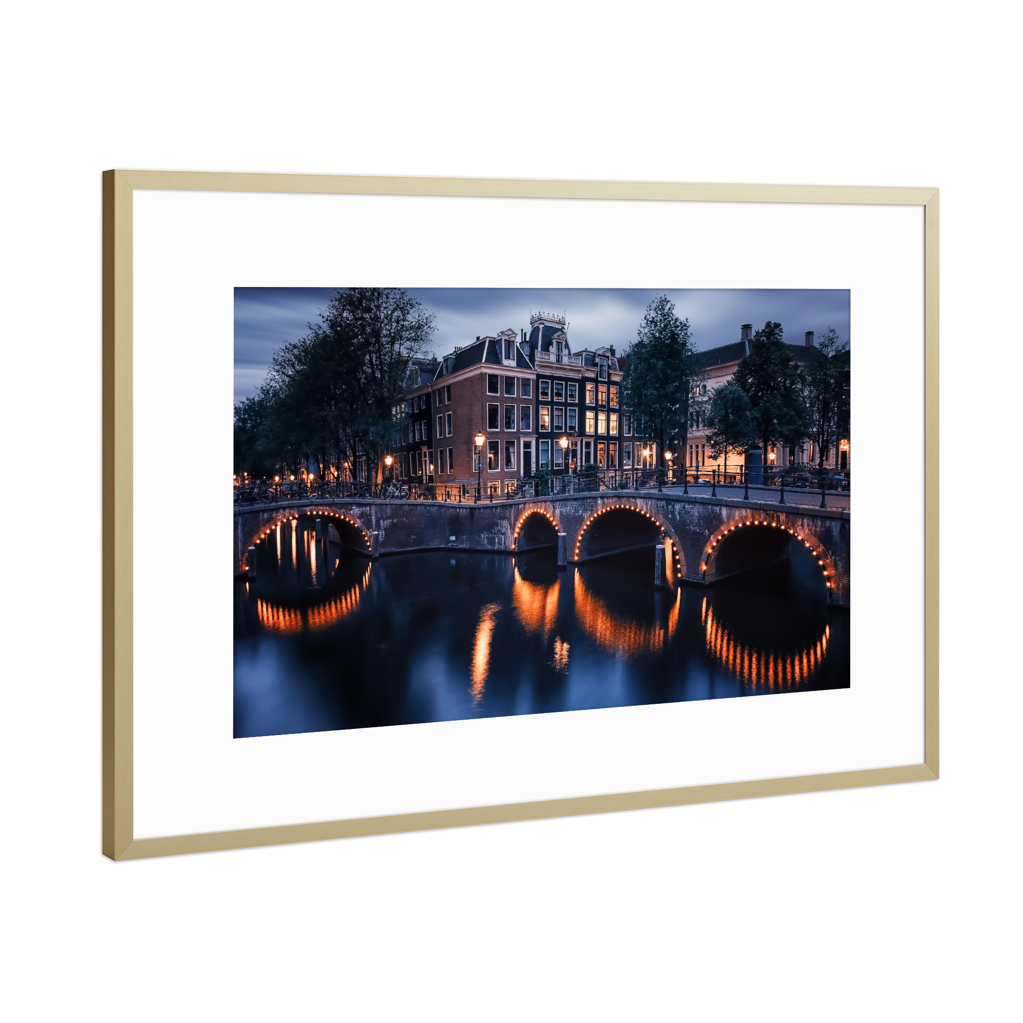 Poster mit Rahmen Gold "Amsterdam Lights" artboxONE - Städte,Reise,Architektur,Reise / Länder,Städte / Amsterdam