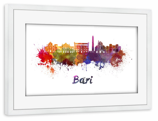 Poster mit Rahmen weiß "BARI skyline in watercolor-b" artboxONE - Städte,Reise,Abstrakt,Architektur