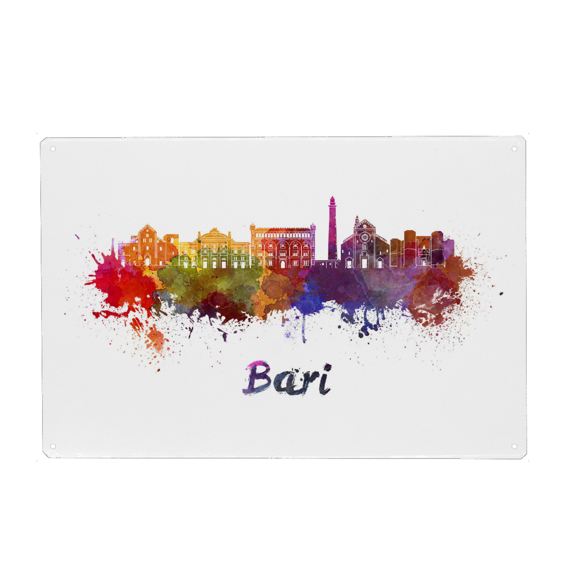 Holzbild "BARI skyline in watercolor-b" artboxONE - Städte,Reise,Abstrakt,Architektur