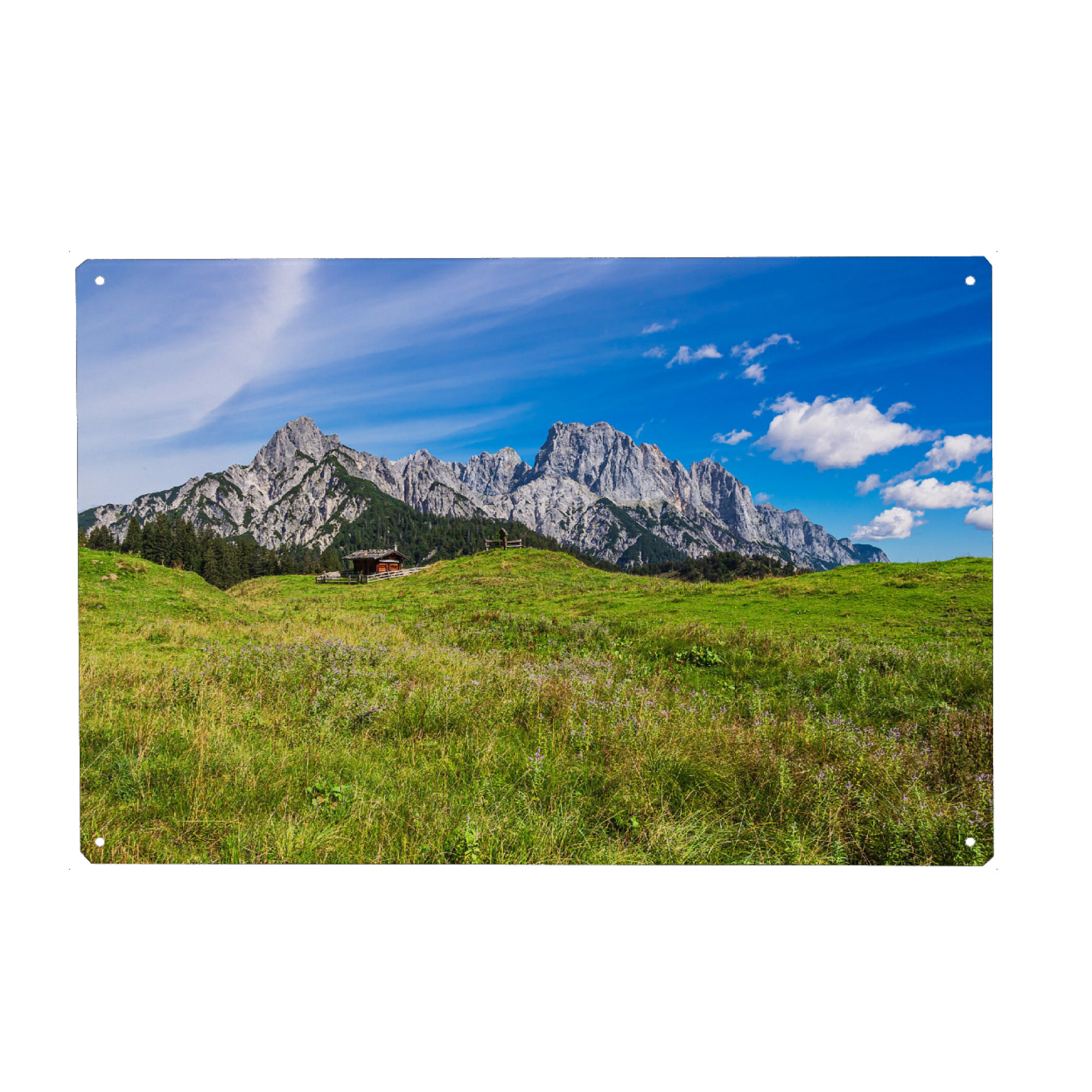 Metall Poster "Gras, Hütte und Wilder Kaiser" artboxONE - Natur,Reise,Reise / Länder