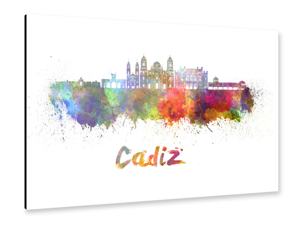 Alu-Dibond "CADIZ skyline in watercolor-b" 30x20 cm artboxONE
