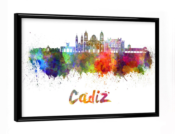 Poster mit schwarzem Rahmen "CADIZ skyline in watercolor-b" artboxONE - Städte,Reise,Abstrakt,Architektur