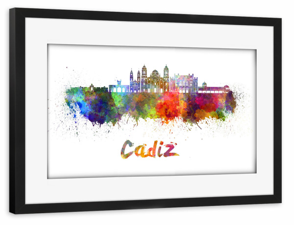 Poster mit Rahmen schwarz "CADIZ skyline in watercolor-b" artboxONE - Städte,Reise,Abstrakt,Architektur