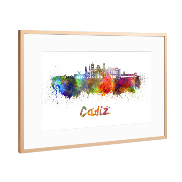 Poster mit Rahmen Kupfer "CADIZ skyline in watercolor-b" artboxONE - Städte,Reise,Abstrakt,Architektur