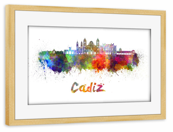 Poster mit Rahmen kiefer "CADIZ skyline in watercolor-b" artboxONE - Städte,Reise,Abstrakt,Architektur