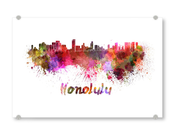 Acrylglasbild "HONOLULU skyline in watercolor-b" artboxONE - Städte,Abstrakt,Architektur