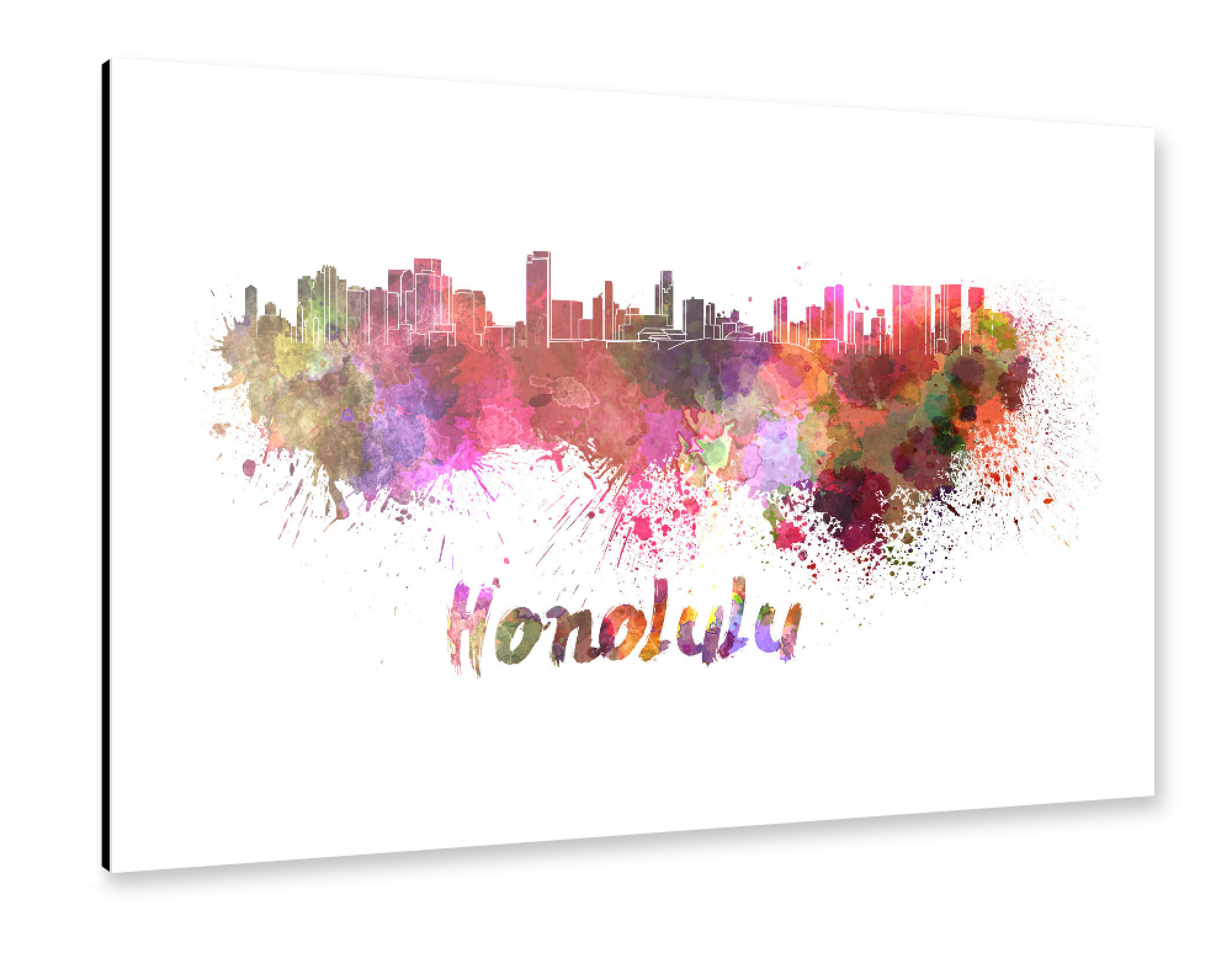 Alu-Dibond "HONOLULU skyline in watercolor-b" 75x50 cm artboxONE