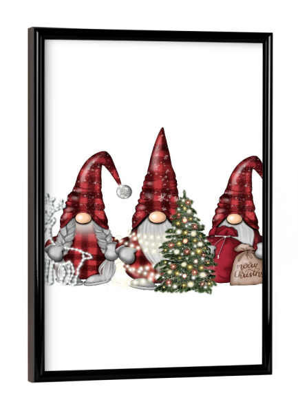 Poster mit schwarzem Rahmen "Buffalo Plaid Gnomes" artboxONE - Für Kinder,Weihnachten,Für Mama,Festivals,Lustig