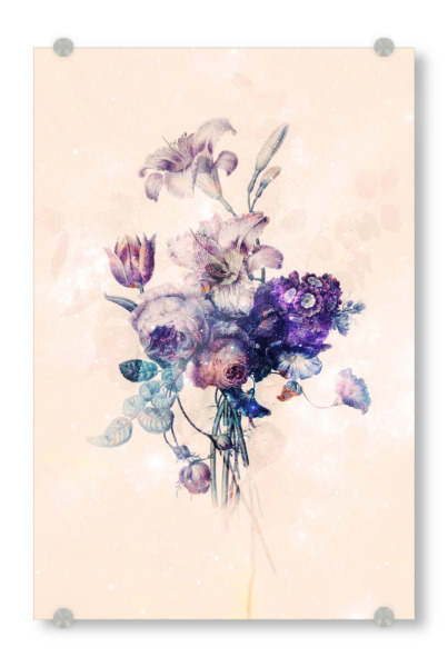 Acrylglasbild "Space Flowers" artboxONE - Floral,Abstrakt,Galaxy - Flowers,Misty,Stars,Abstract,Dreams,Floral,Natur,Nature,Blumen,Leaves,Blätter