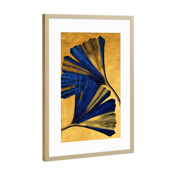 Poster mit Rahmen Gold "Ginko blue and gold art" artboxONE - Natur,Floral