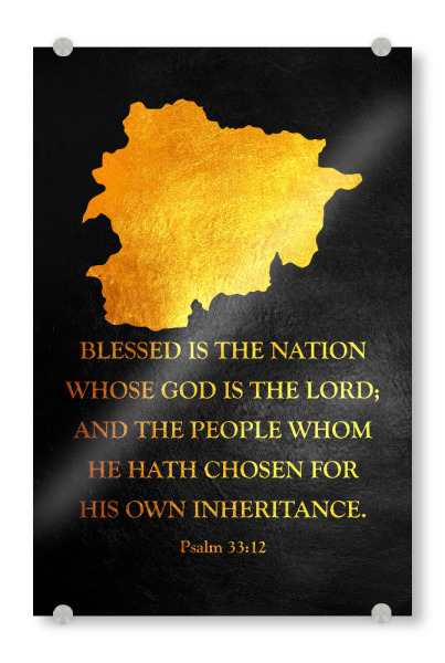 Acrylglasbild "Andorra Bible Verse Gold Map" artboxONE - Reise / Länder - Andorra,Gold,Map,Karte