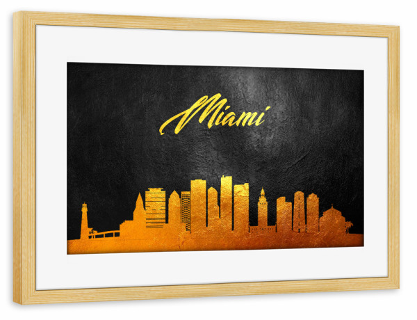 Poster mit Rahmen kiefer "Miami Florida Gold Skyline" artboxONE - Städte - Miami,Florida,Gold,Skyline,City,Stadt