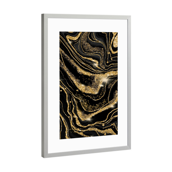Poster mit Rahmen Silber "Black and Gold Pattern" artboxONE - Abstrakt,Geometrie,Fashion,Festivals,Galaxy