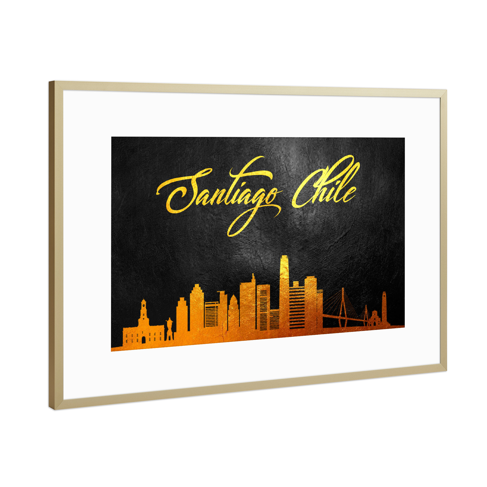 Poster mit Rahmen Gold "Santiago Chile Gold Skyline" artboxONE - Städte - Gold,Skyline,Santiago,Chile,City,Stadt