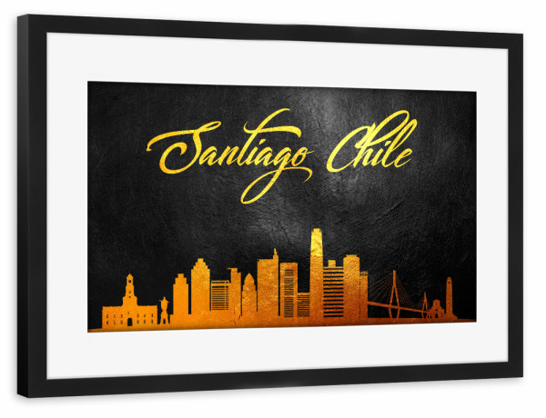 Poster mit Rahmen schwarz "Santiago Chile Gold Skyline" artboxONE - Städte - Gold,Skyline,Santiago,Chile,City,Stadt