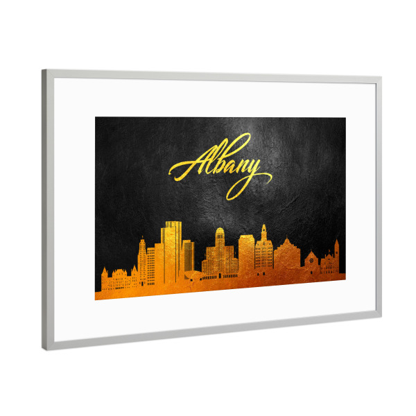 Poster mit Rahmen Silber "Albany New York Gold Skyline" artboxONE - Städte - Albany,New york,Gold,Skyline,City,Stadt
