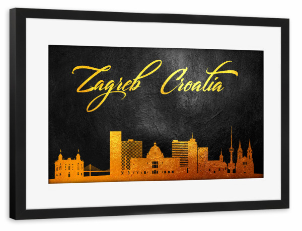 Poster mit Rahmen schwarz "Zagreb Croatia Gold Skyline" artboxONE - Städte - Zagreb,Croatia,Gold,Skyline,City,Stadt,Kroatien