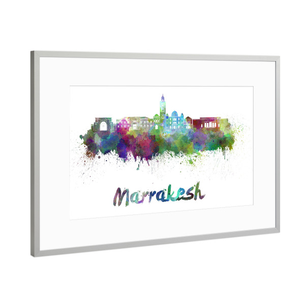 Poster mit Rahmen Silber "MARRAKESH skyline in watercolor-b" artboxONE - Städte,Abstrakt,Architektur