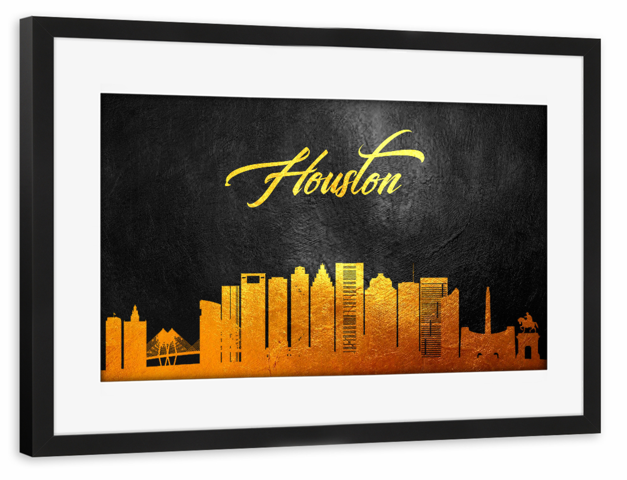 Poster mit Rahmen schwarz "Houston Texas Gold Skyline" artboxONE - Städte - Houston,Texas,Gold,Skyline,City,Stadt