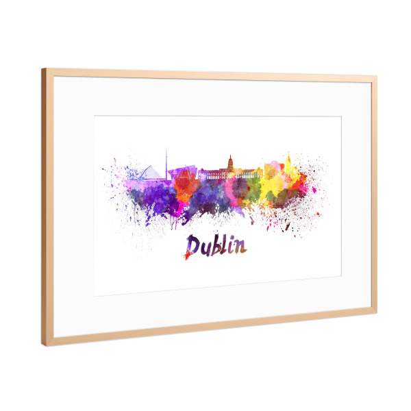 Poster mit Rahmen Kupfer "DUBLIN skyline in watercolor" artboxONE - Städte,Abstrakt,Architektur