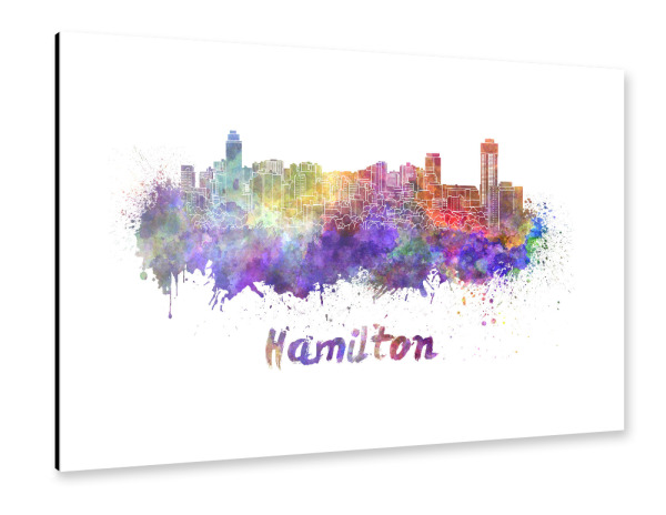 Alu-Dibond "HAMILTON skyline in watercolor-b" 30x20 cm artboxONE