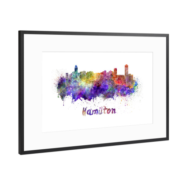 Poster mit Rahmen Schwarz (Metallic) "HAMILTON skyline in watercolor-b" artboxONE - Städte,Abstrakt,Architektur