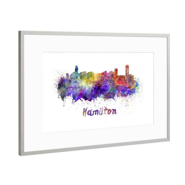 Poster mit Rahmen Silber "HAMILTON skyline in watercolor-b" artboxONE - Städte,Abstrakt,Architektur