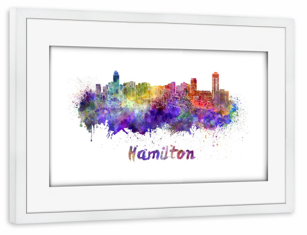 Poster mit Rahmen weiß "HAMILTON skyline in watercolor-b" artboxONE - Städte,Abstrakt,Architektur