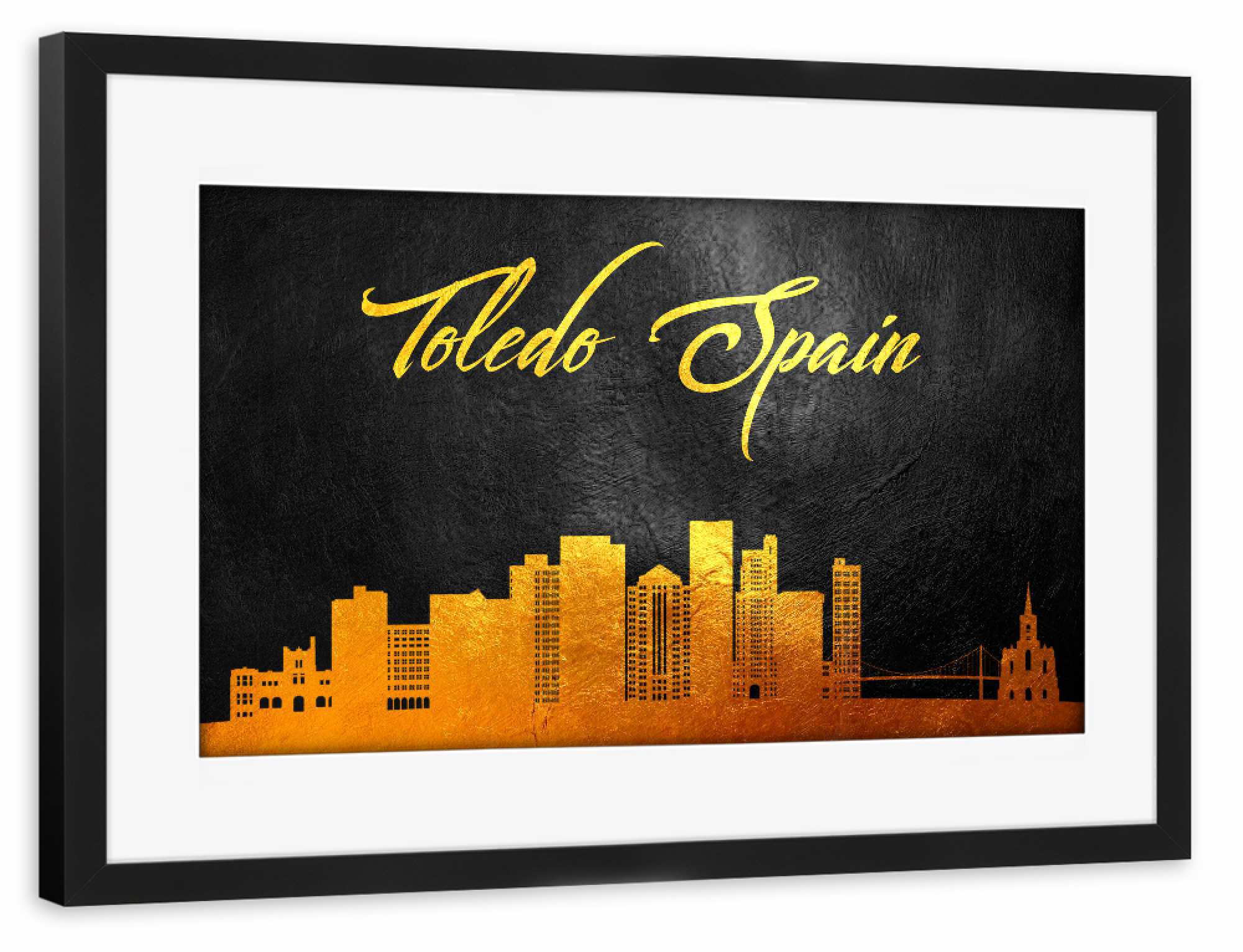 Poster mit Rahmen schwarz "Toledo Spain Gold Skyline" artboxONE - Städte - Toledo,Spain,Gold,Skyline,Spanien,City,Stadt