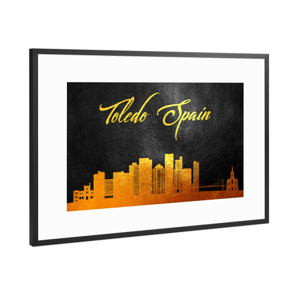 Poster mit Rahmen Schwarz (Metallic) "Toledo Spain Gold Skyline" artboxONE - Städte - Toledo,Spain,Gold,Skyline,Spanien,City,Stadt