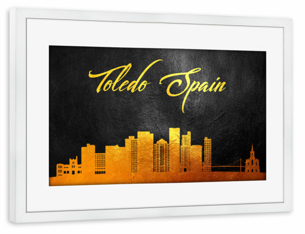 Poster mit Rahmen weiß "Toledo Spain Gold Skyline" artboxONE - Städte - Toledo,Spain,Gold,Skyline,Spanien,City,Stadt