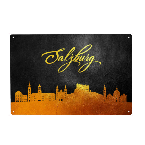 Metall Poster "Salzburg Austria Gold Skyline" artboxONE - Städte - Gold,Skyline,Salzburg,Austria,österreich,Stadt,City - Blechschild