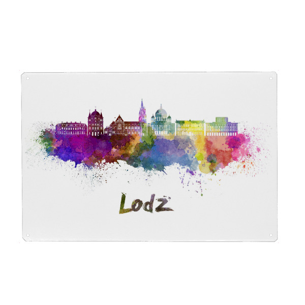 Holzbild "LODZ skyline in watercolor-b" artboxONE - Städte,Abstrakt,Architektur