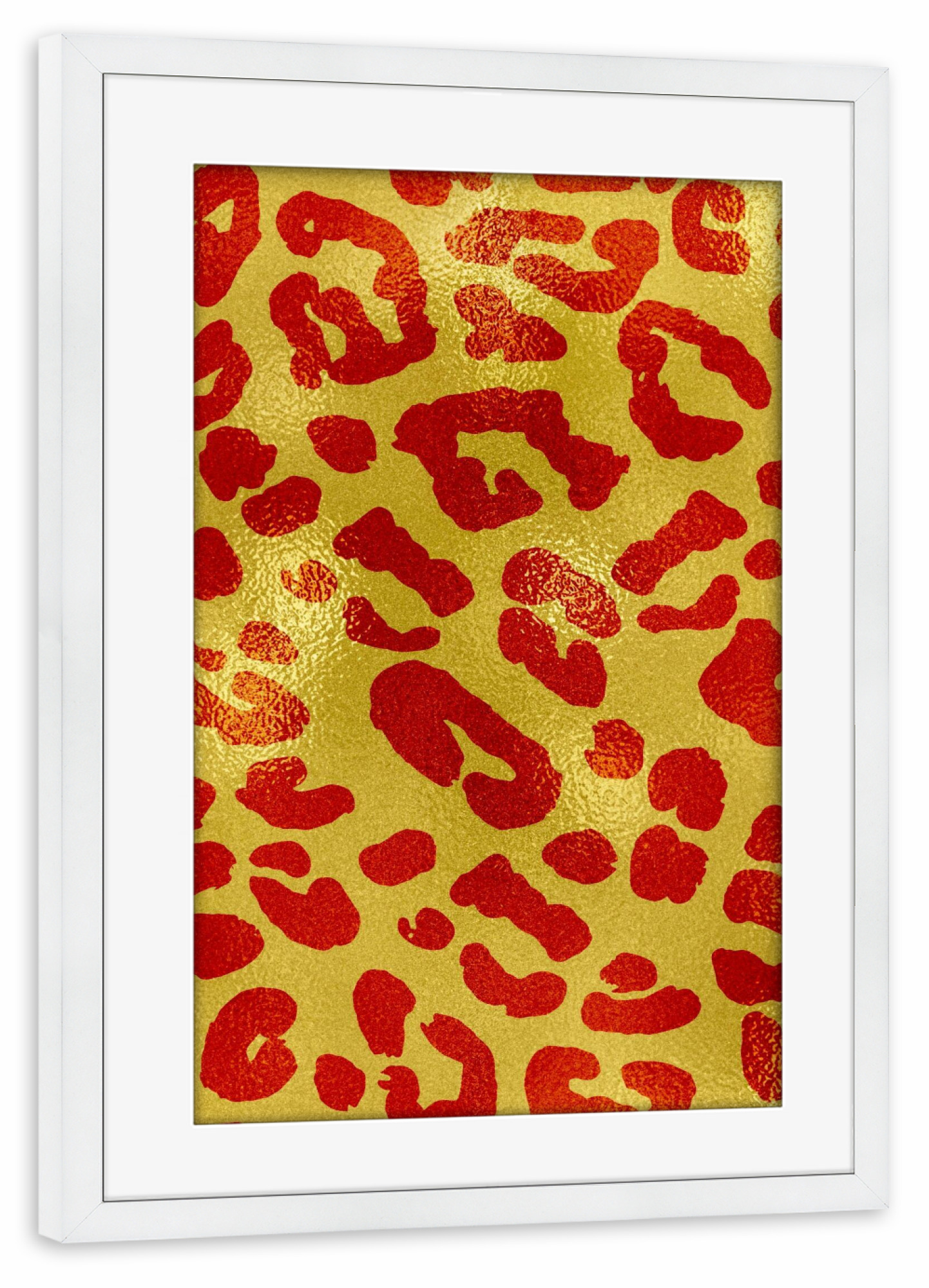 Poster mit Rahmen weiß "Yellow And Red Leopard Pattern" artboxONE - Tiere,Abstrakt,Geometrie,Fashion,Festivals