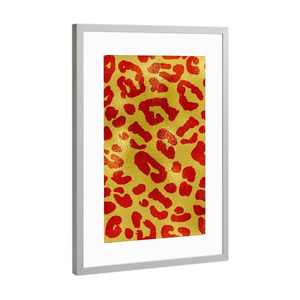 Poster mit Rahmen Silber "Yellow And Red Leopard Pattern" artboxONE - Tiere,Abstrakt,Geometrie,Fashion,Festivals