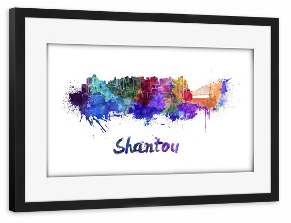 Poster mit Rahmen schwarz "SHANTOU skyline in watercolor-x" artboxONE - Städte,Abstrakt,Architektur