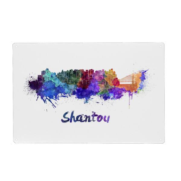 Holzbild "SHANTOU skyline in watercolor-x" artboxONE - Städte,Abstrakt,Architektur