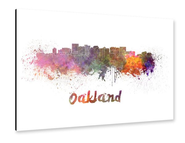 Alu-Dibond "OAKLAND skyline in watercolor-b" 30x20 cm artboxONE