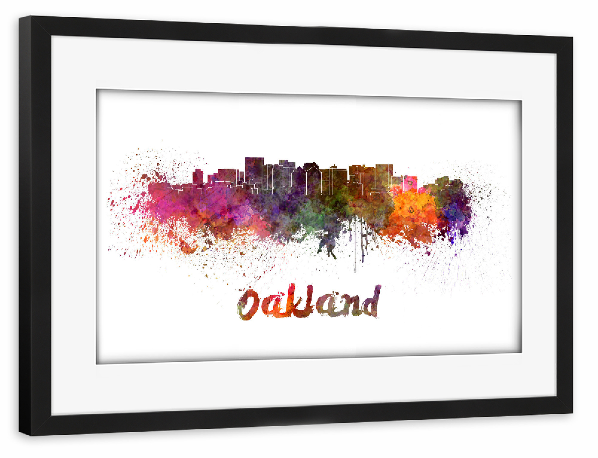 Poster mit Rahmen schwarz "OAKLAND skyline in watercolor-b" artboxONE - Städte,Abstrakt,Architektur