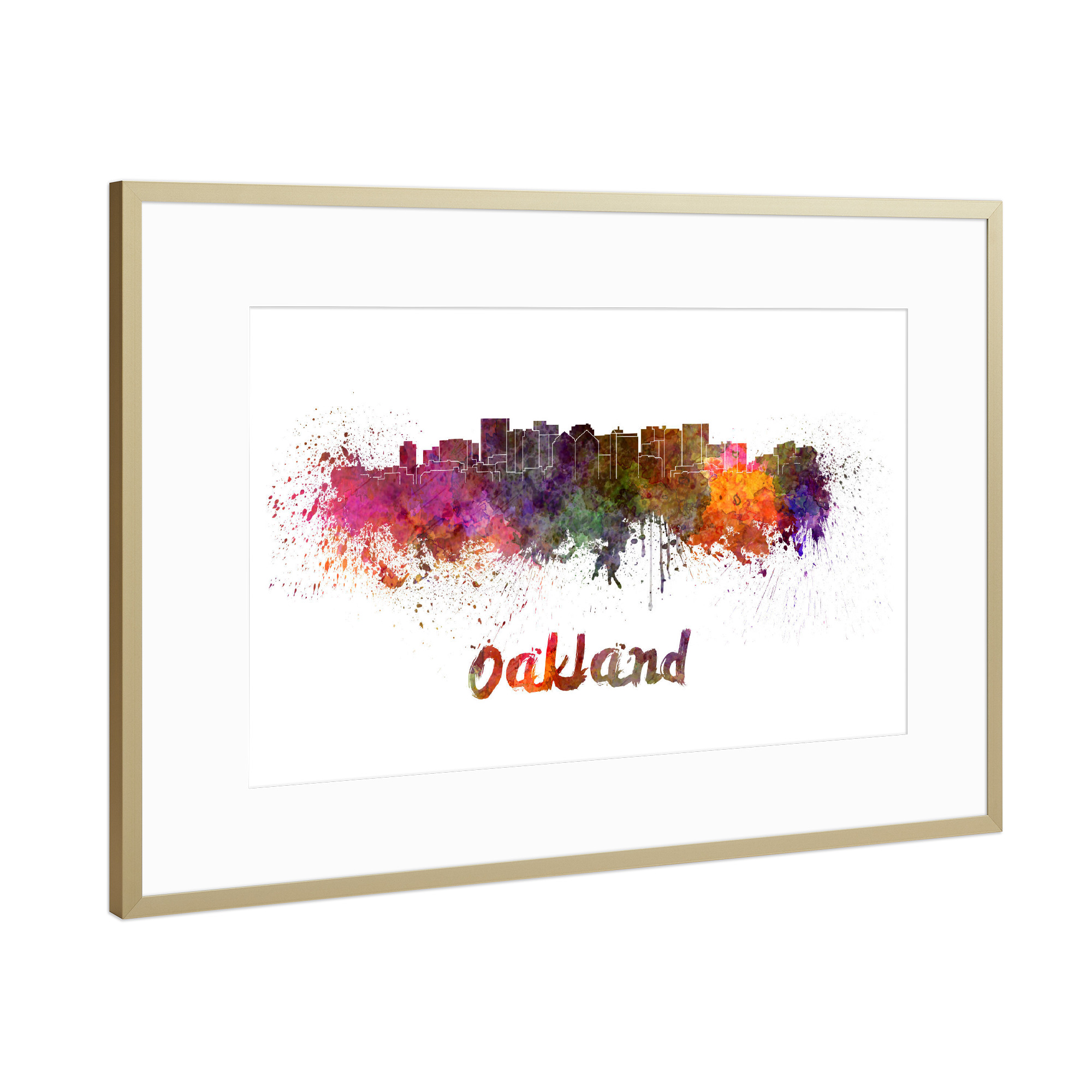 Poster mit Rahmen Gold "OAKLAND skyline in watercolor-b" artboxONE - Städte,Abstrakt,Architektur