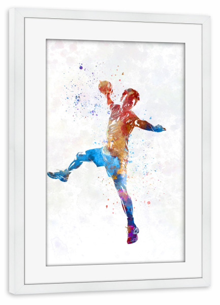 Poster mit Rahmen weiß "Handball player in watercolor-l" artboxONE - Abstrakt,Sport