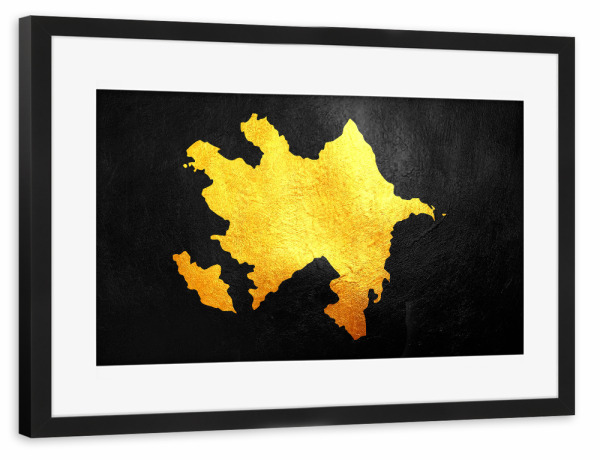 Poster mit Rahmen schwarz "Azerbaijan Gold Map" artboxONE - Reise / Länder - Azerbaijan,Gold,Map,Karte