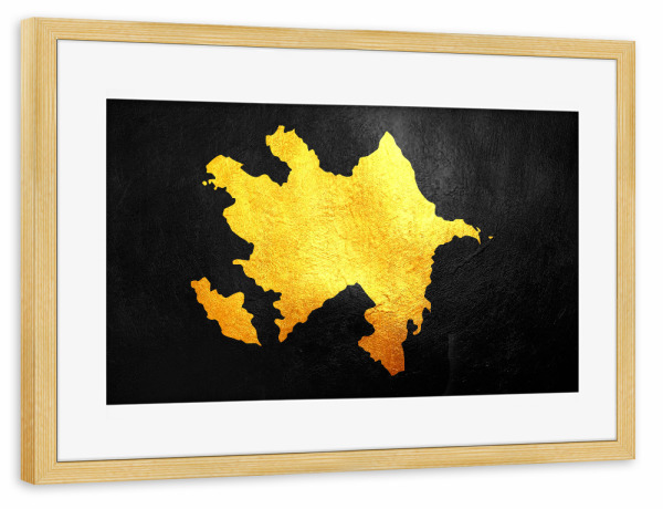 Poster mit Rahmen kiefer "Azerbaijan Gold Map" artboxONE - Reise / Länder - Azerbaijan,Gold,Map,Karte