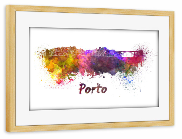 Poster mit Rahmen kiefer "PORTO skyline in watercolor" artboxONE - Städte,Abstrakt,Architektur