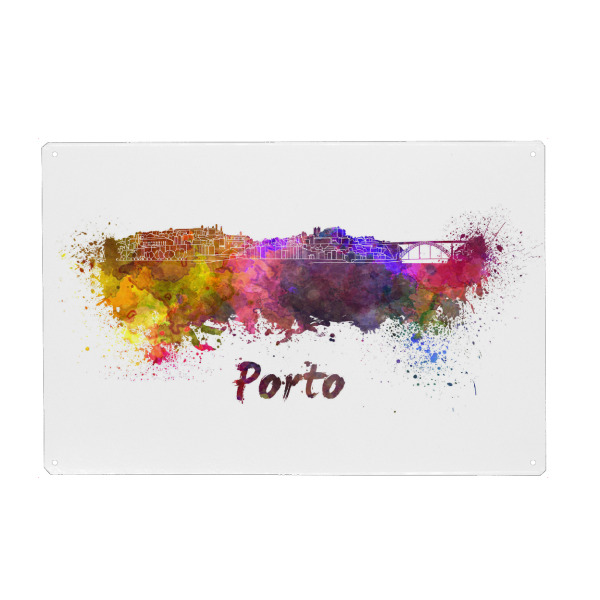 Holzbild "PORTO skyline in watercolor" artboxONE - Städte,Abstrakt,Architektur