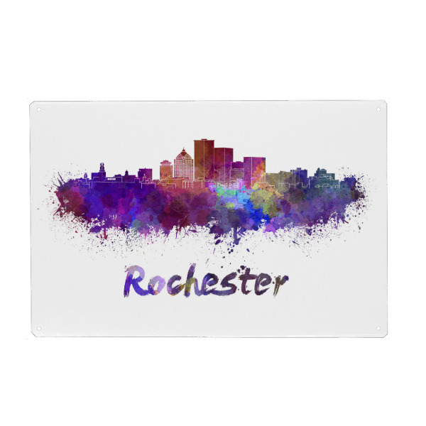 Holzbild "ROCHESTER NY skyline in watercolor" artboxONE - Städte,Abstrakt,Architektur