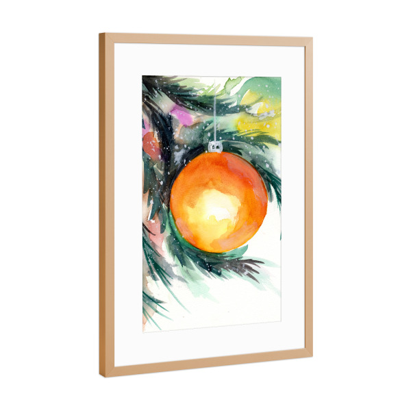 Poster mit Rahmen Kupfer "Goldiger Weihnachtsschmuck am Baum" artboxONE - Weihnachten