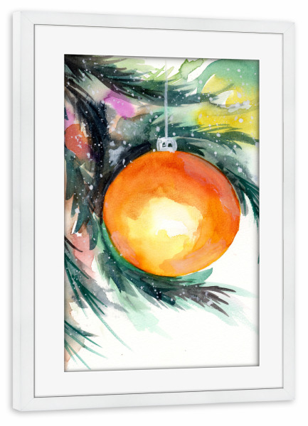 Poster mit Rahmen weiß "Goldiger Weihnachtsschmuck am Baum" artboxONE - Weihnachten