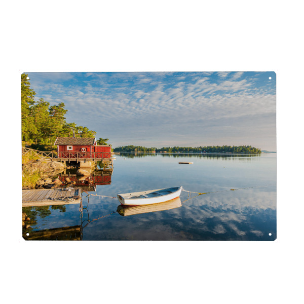 Holzbild "Steg, Boot und Schärengarten" artboxONE - Natur,Reise,Architektur,Reise / Strand und Meer,Reise / Länder